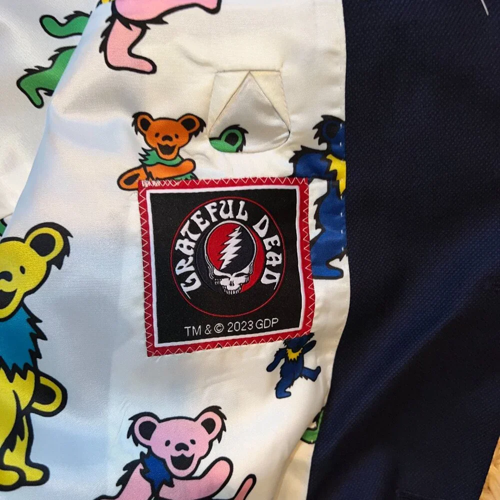 NWT Grateful Dead Sharkskin Blue Dancing Bear Sport Coat. Size 48. NWT - Picture 4 of 10